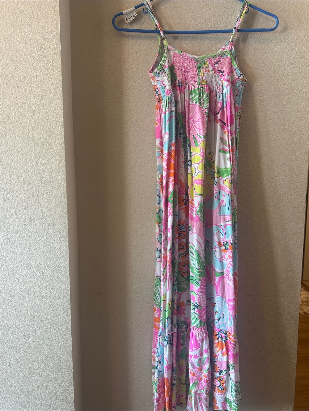 Lilly Pulitzer Pink Multi Floral Smocked Strap Maxi One-Piece Dress